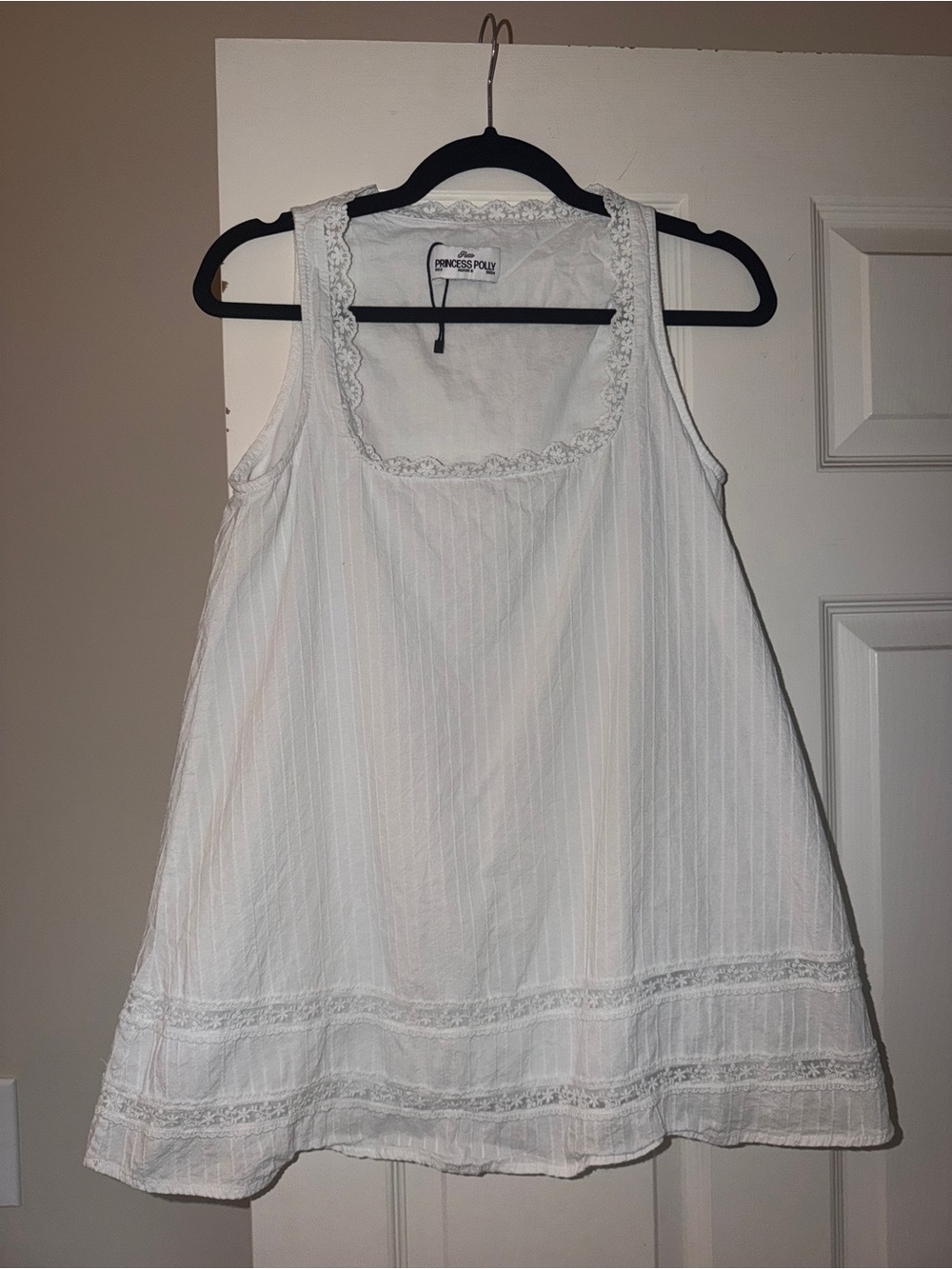 Princess Polly White Lace-Trim Tank Top